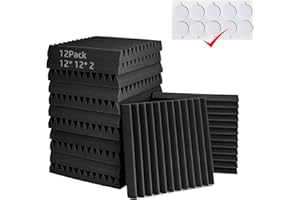 BERLAI Acoustic Foam Panels - Pack of 12 Flame Retardant Sound Proof Foam Panels for Walls Ceilings Reduces Reverb Echo 12” x 12” x 2” Sound Insulation Wedge Noise Cancelling Foam Tiles for Home Office