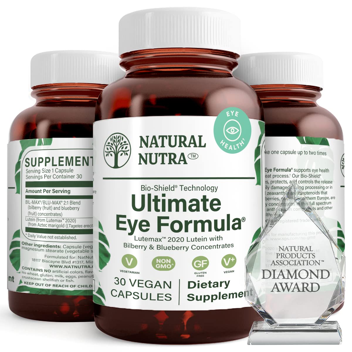 Natural Nutra Ultimate Eye Health Vitamins, Supplement, Improves Night Vision and Day Vision, Support Eye Health, Promote Ability to See Colors, Non GMO, Gluten Free, Bilberry Extract, 30 Capsules