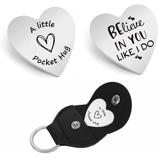 Pocket Hug Token & Leather Keychain - Stainless Steel 'Thinking Of You' Gift For Long Distance Friends & Family