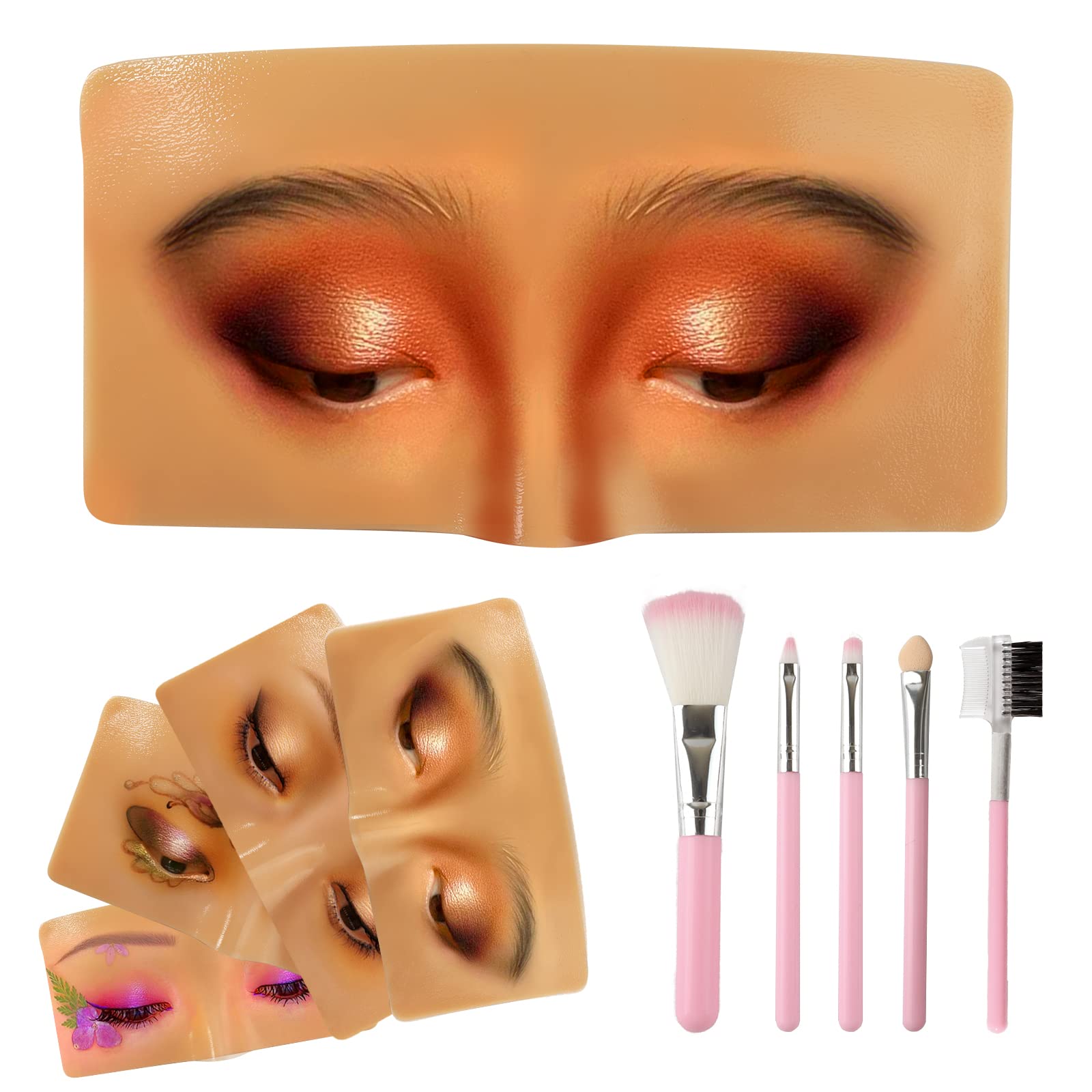 The Perfect Aid to Practicing Makeup, Facial Eye Makeup Practice Board, Silicone Practice Makeup Face Board Lash View Eyelids Training for Practice Eyesmakeup with 5 Piece Brushes Set