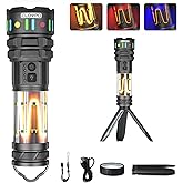CLOVPO Rechargeable Camping Flashlight Tactical Flashlight, 11 Modes Multi-Function Flashlight 10000 Lumens Portable Camp Light with Stand, Bright LED Flashlight for Outdoor Activity, Black