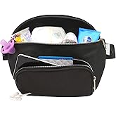 Suessie Fanny Pack Diaper Bag - with Baby Changing Pad & Waterproof Wipes Pocket - Stroller Organizer Black