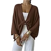 GORGLITTER Women's Bat Wing Wrap Tops Cropped Oversized Sweater V Neck Pullover Knit Top Cozy Spring Clothes