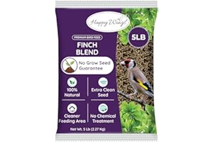 Happy Wings Finch Blend Bird Food - Mix of Sunflower Hearts/Kernels and Nyjer, 5 Pounds - No Grow Seed - For Wild Birds