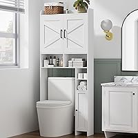 Homhedy Over The Toilet Storage Cabinet with 2 Barn Door and Toilet Paper Holder Stand, FreeStanding Toilet Shelf Space Saver