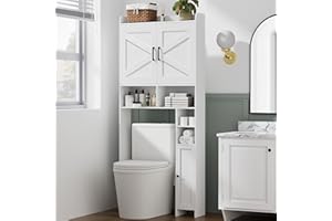Homhedy Over The Toilet Storage Cabinet with 2 Barn Door and Toilet Paper Holder Stand, FreeStanding Toilet Shelf Space Saver