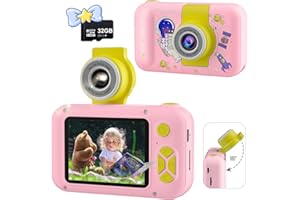 Saneen Kids Camera, 1080P Upgrade Selfie Camera for Kids with 32 GB Card, Kids Digital Camera for Girls Boys 2-12 Year Old, Perfect Christmas Birthday Festival Toys Gifts for Toddler,Pink-Astronaut