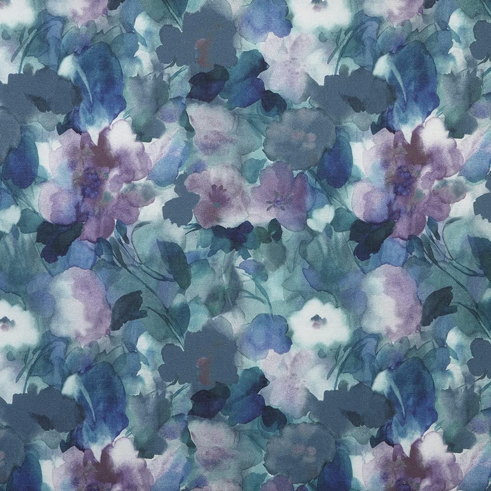 Kt KILOtela - Digital Printed Canvas Fabric, Half Panama Cotton, Decoration, Upholstery, Cushions, Curtains, Bedspreads, Tablecloths, 100 cm Length x 280 cm Width, Flowers, Watercolour, Lilac, Blue ─