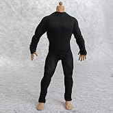 1/12 Scale Male Figure Clothes Long Sleeved Bodysuit Undercoat Jumpsuit Cloth for 12'' Action Figure (Black)