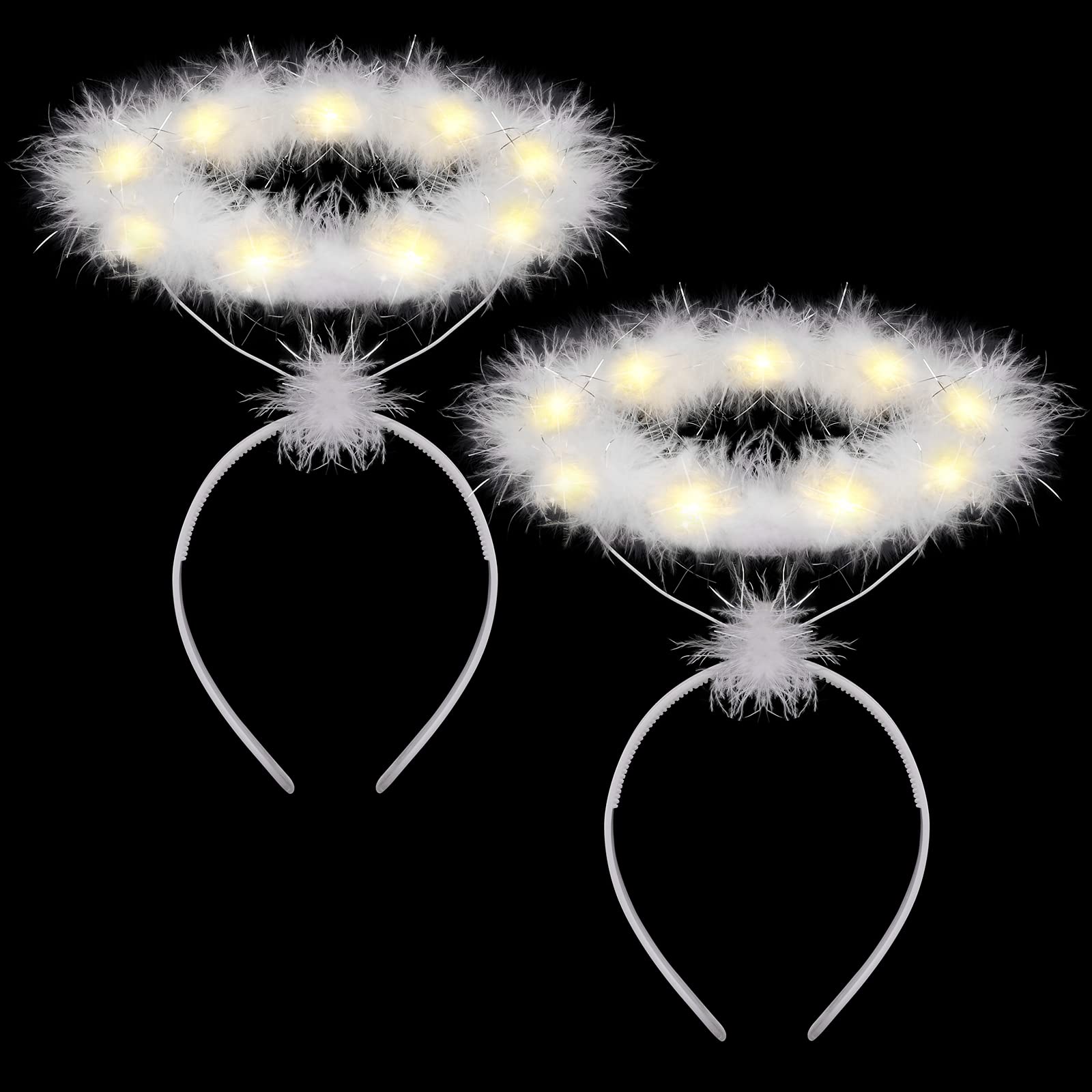 Photo 1 of Fovths 2 Pack Light Up Angel Halo Headband LED White Feather Headband Angel Halo Headbands for Christmas, Angel Costumes LED, White