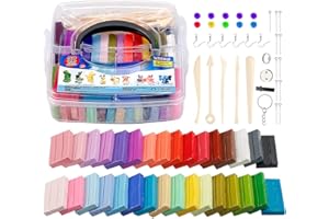 QMAY Polymer Clay 32 Colors Modeling Clay DIY Oven Bake Polymer Clay Kit Modeling Tools Accessories in Storage Box(1.86lb)