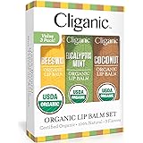 Cliganic USDA Organic Lip Balm Set - 3 Flavors - 100% Natural Moisturizer for Cracked & Dry Lips