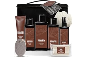 Gifts for Men BODY & EARTH Bath Gift Set for Men, Father’s Day Gifts 9pcs Spa Gift Baskets with Sandalwood Scented, Body and 