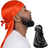 ForceWave Durags for men, Silky Satin Durag, Do Rag for Waves, 2 Pieces | Long Straps, Wide Band, Breathable Fabric, Smooth Texture, Unisex Fit, for Workout, Wave Compression, Nighttime Wear