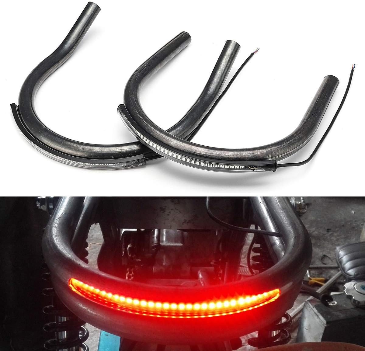 WCHAOEN 230mm Motorcycle Rear Seat Frame Hoop Loop with LED Brake Turn Tail Light Cafe Racer Scrambler New car light (Color : Type 1)
