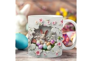 Easter Bunny Coffee Mug, Ceramic Leakproof Cute Desk Decor, Easter Egg Mug Bunny Water Cup, Farmhouse Rabbits Drinkware for C