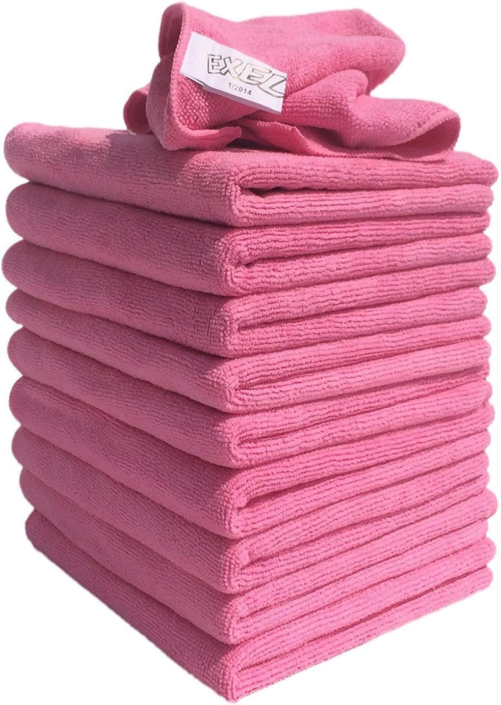 Exel Blue Lint Free Microfibre Super Magic Cleaning Cloths For Polishing, Washing, Waxing And Dusting (X10, Pink)