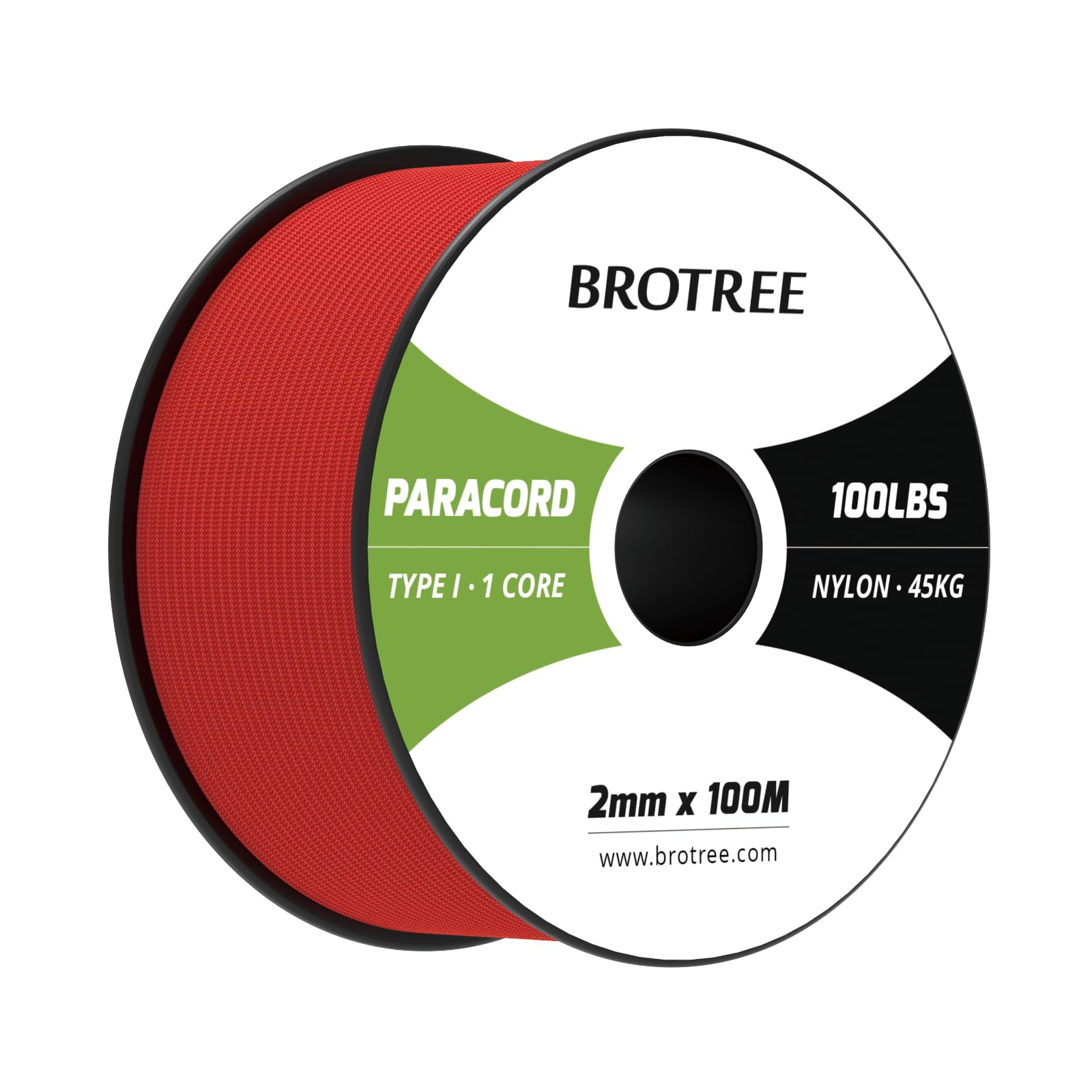 Brotree Paracord 2mm 100M 100% Nylon Rope 1 Strand Parachute Cord for Outdoor, Craft, DIY - 45kg Breaking Load (Red)