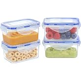 KIGI Small Food Storage Containers, BPA-Free Plastic, 4 Pack (0.75 Cup) | 4-Sided Airtight Locking Lids, Reusable, Leakproof for Snack, Lunch, Meal Prep, Portion Control &amp; Purees, 6 oz