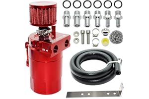 YIEXOVA Oil Catch Can, Oil Separator Collection Tank with baffle oil, 300 ml Universal Aluminum, Oil Reservoir with Breather Filter, with high Pressure Oil Hose, Brackets, Red
