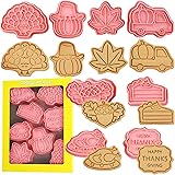 Crethinkaty Thanksgiving Cookie Cutter Set,8 Pieces Plastic Biscuit Cutters,Roast Chicken,Cake,Turkey,Pumpkin,Hazelnut,Maple 