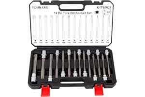 TOMMARS 14-PC Long Torx Bit Socket Set, S2 Alloy Steel Star Socket Set T10-T70