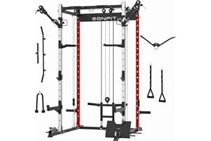 EonfitOmni Squat Rack Power Cage for Home Gym, Power Rack with Free Motion Arms, Pulley System, Cable Crossover and LAT Pulldown for Strength Training 1000lbs