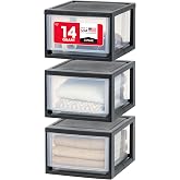 IRIS USA Plastic Storage Drawer Organizer, 14.5 Qt Stackable, 3 Pack, Black - Material