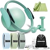 HIMESPORNER Pilates Equipment Kit for Home Workout, Pilates Ring and Ball Set with 2.2lb *2 Dumbbells, Fabric Resistance Bands, Tape Measure, Bag, Pilates Essentials Accessories for Women Yoga