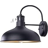 GOALPLUS 12in Exterior Barn Light Motion Sensor Black Outdoor Gooseneck Lighting Wall Mount Dusk to Dawn Farmhouse Style Outs