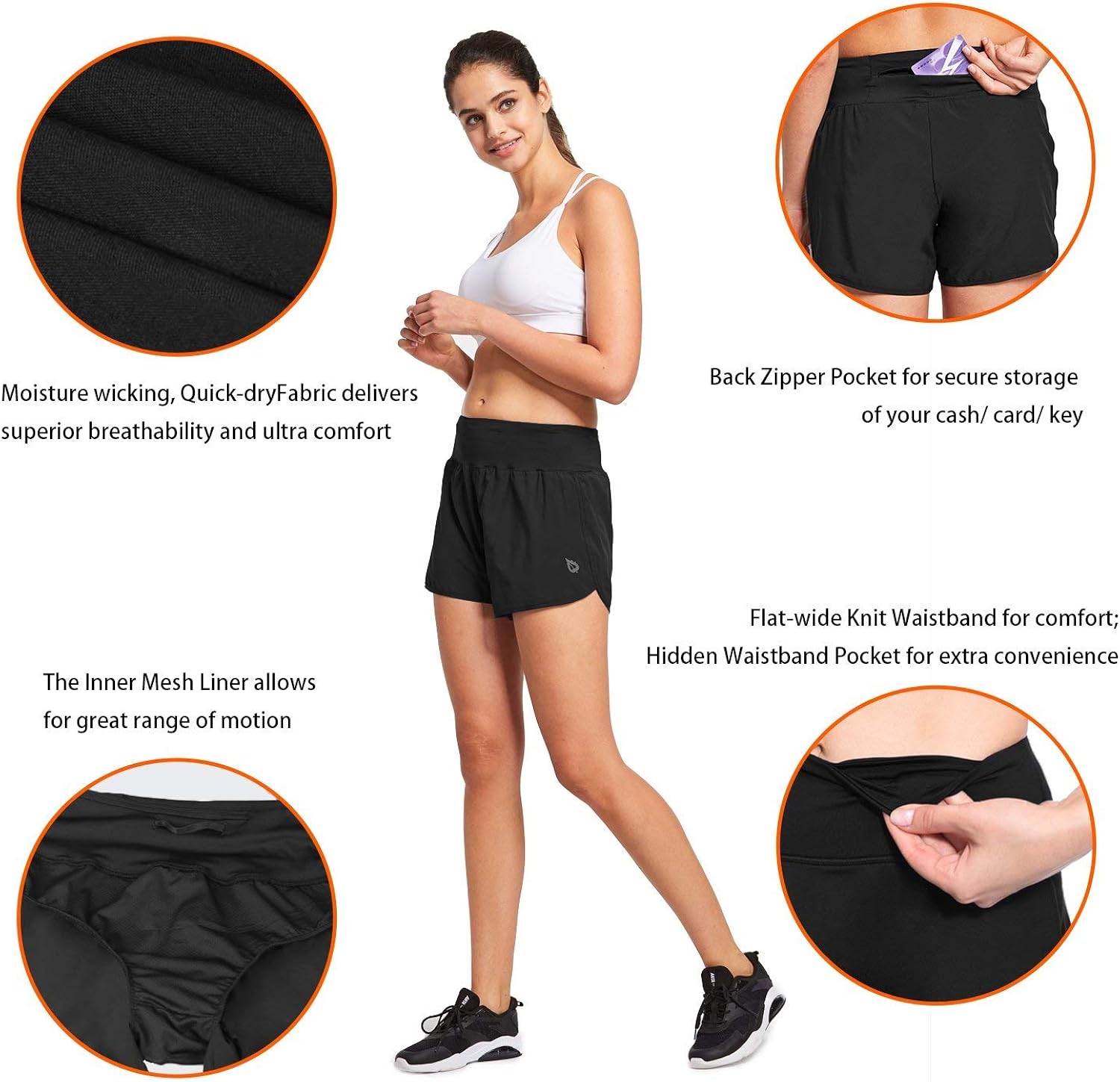 BALEAF Women's 4 Inches High Waisted Athletic Lined Running Shorts Back Zipper Pocket Dri-Fit Workout Gym Sportswear: Clothing