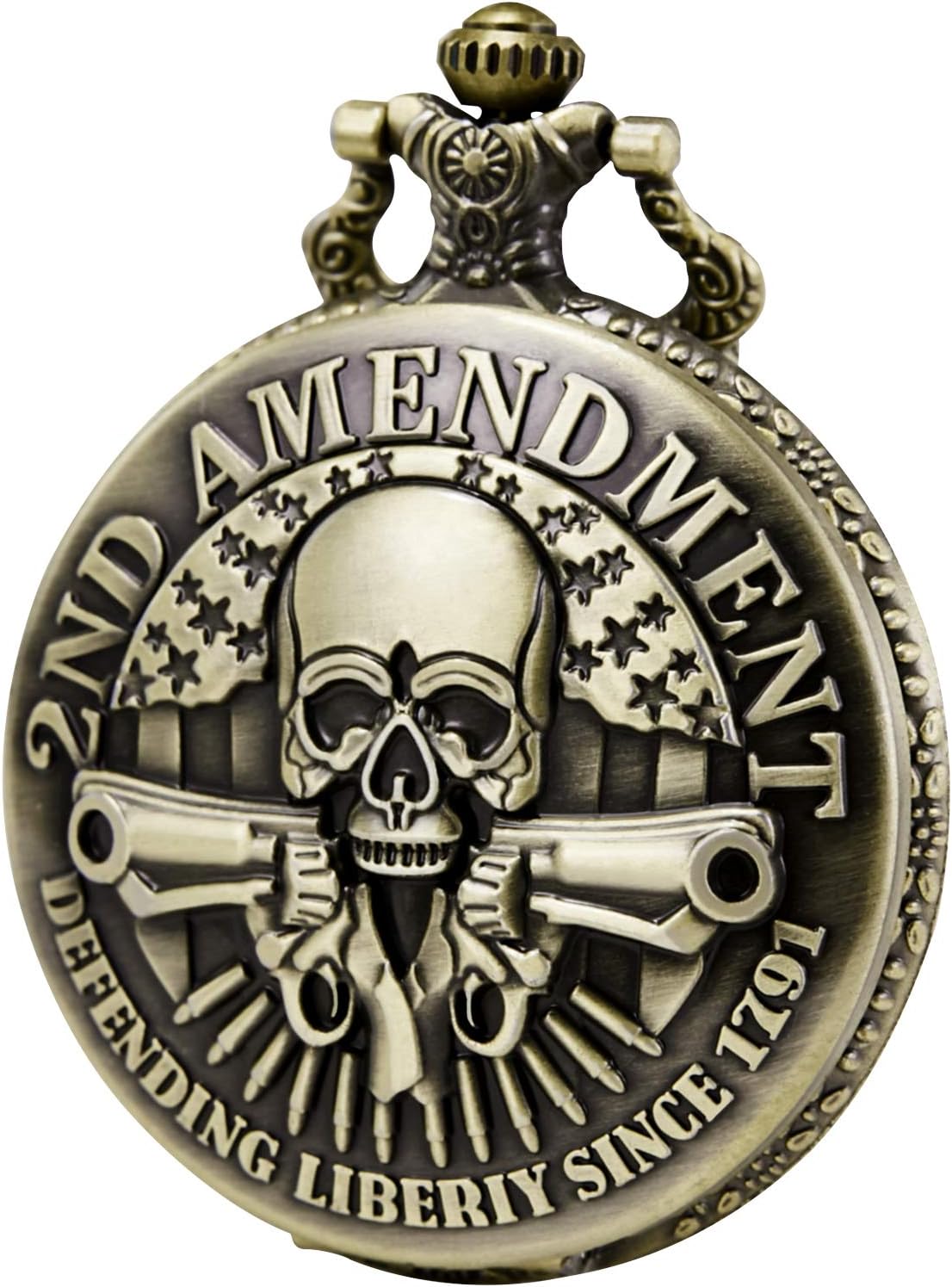 MORFONGUnisex Pocket Watch Quartz Skull Pattern Fob Watches Vintage Bronze with Chani & Box
