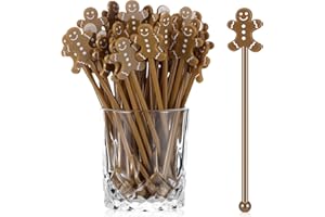 Chengu 100 Pcs Christmas Drink Stirrers Xmas Stir Sticks Bulk Holiday Coffee Stirrers Plastic Swizzle Stick Hot Cocoa Bar Supplies Chocolate Decoration Reusable Cocktail Mixer(Gingerbread Man)