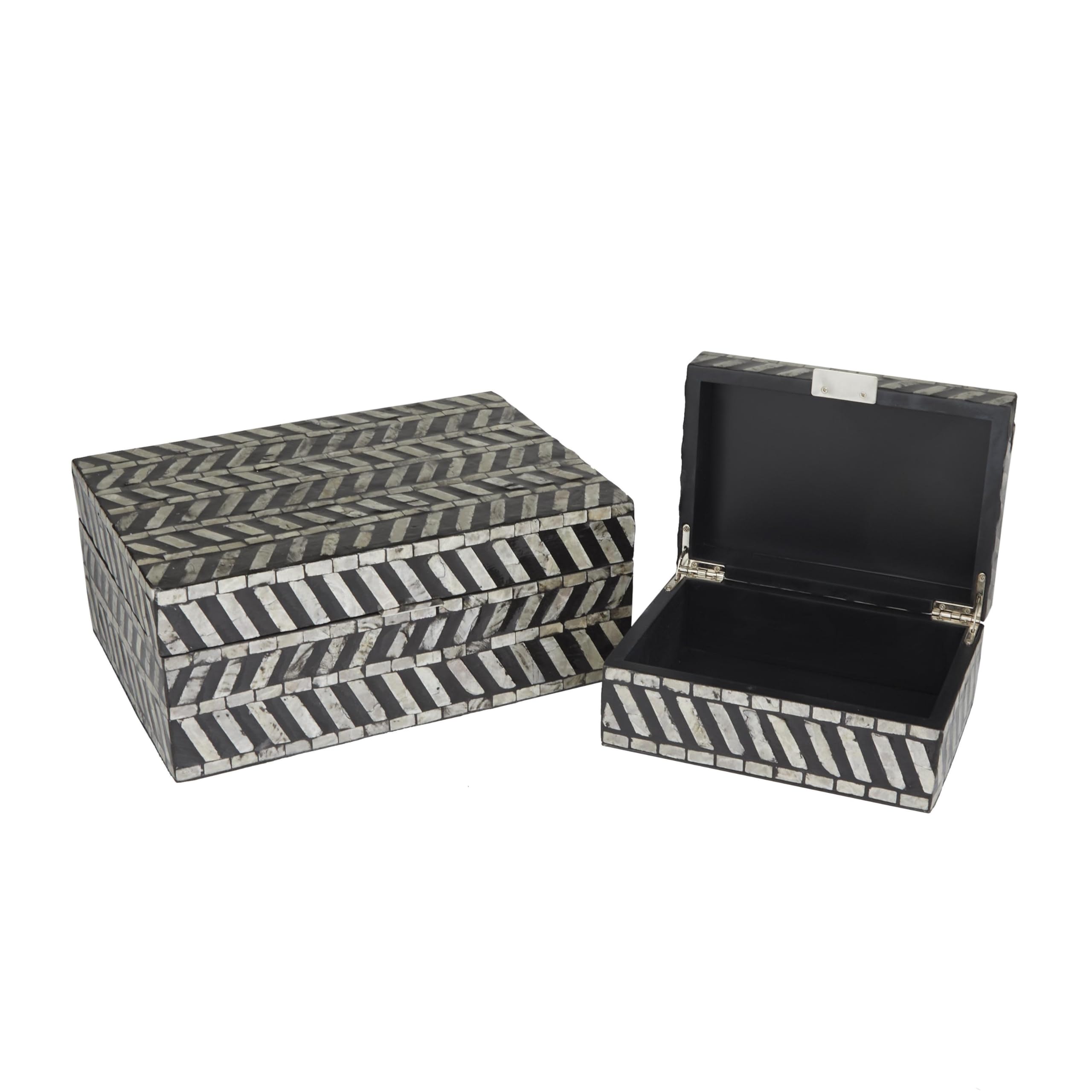 Photo 1 of Deco 79 Mother of Pearl Shell Handmade Decorative Box Chevron Pattern Decorative Keepsake Boxes with Hinged Lid, Set of 2 Storage Boxes 12", 8"W, Gray
