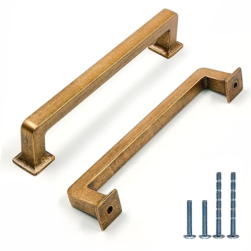KNOKLOCK 10 Pack 5 Inch(128mm) Kitchen Cabinet Handles Antique Brass Cabinet Pulls Vintage Retro Kitchen Cabinet Hardware Drawer Pulls for Dresser Cupboard Wardrobe