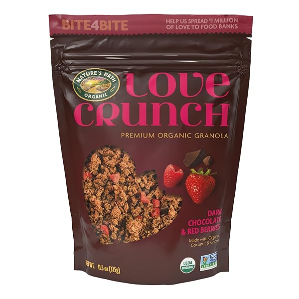 LOVE CRUNCH ORGANIC DARK CHOCOLATE & RED BERRIES GRANOLA, 11.5 OZ (PACK OF 1), VEGAN, NON-GMO, FAIR TRADE, BY NATURE’S PATH