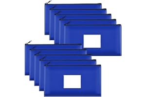 SMARTAKE 10-Pack Bank Deposit Money Bags with Zipper, Leather Bags Wallet Pouches with Label, Makeup Bags, for Cash, Coins, Cosmetics, Invoice, Bills, Tools, 11.5 x 6.2 Inches (Blue)