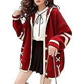 FindThy Women’s Kawaii Color Block Cardigan Casual Button Up Long Sleeve Cute Sweater Cardigans
