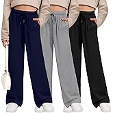 LessonZoo 3 Pack Girls' Sweatpants Wide Leg Drawstring Casual Kids Joggers Open Bottom Loose Solid Teen Pants with Pockets