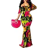 Women's Sexy Off Shoulder Maxi Dress Hawaiian Floral Evening Gown Long Dress