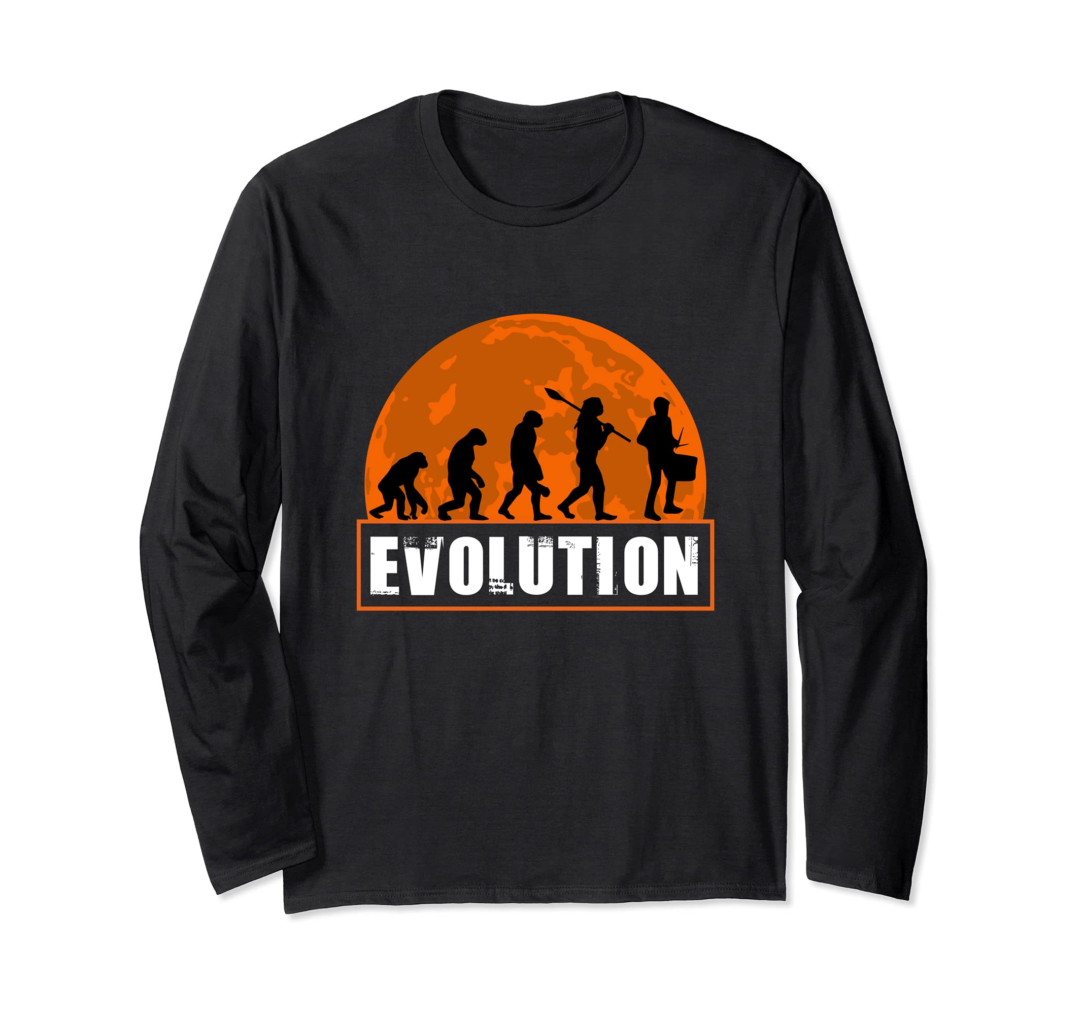 Snare Drum Player, Funny Snare Drum Human Evolution Long Sleeve T-Shirt