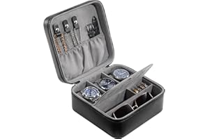 ProCase Travel Watch Case, 3 Slots PU Leather Watch Accessories Storage Case, Necklaces Rings Bracelets Zippered Organizer Ba
