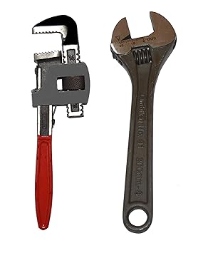 AMBIKA Combo of Heavy Pipe Wrench with Adjustable Spanner (Small)