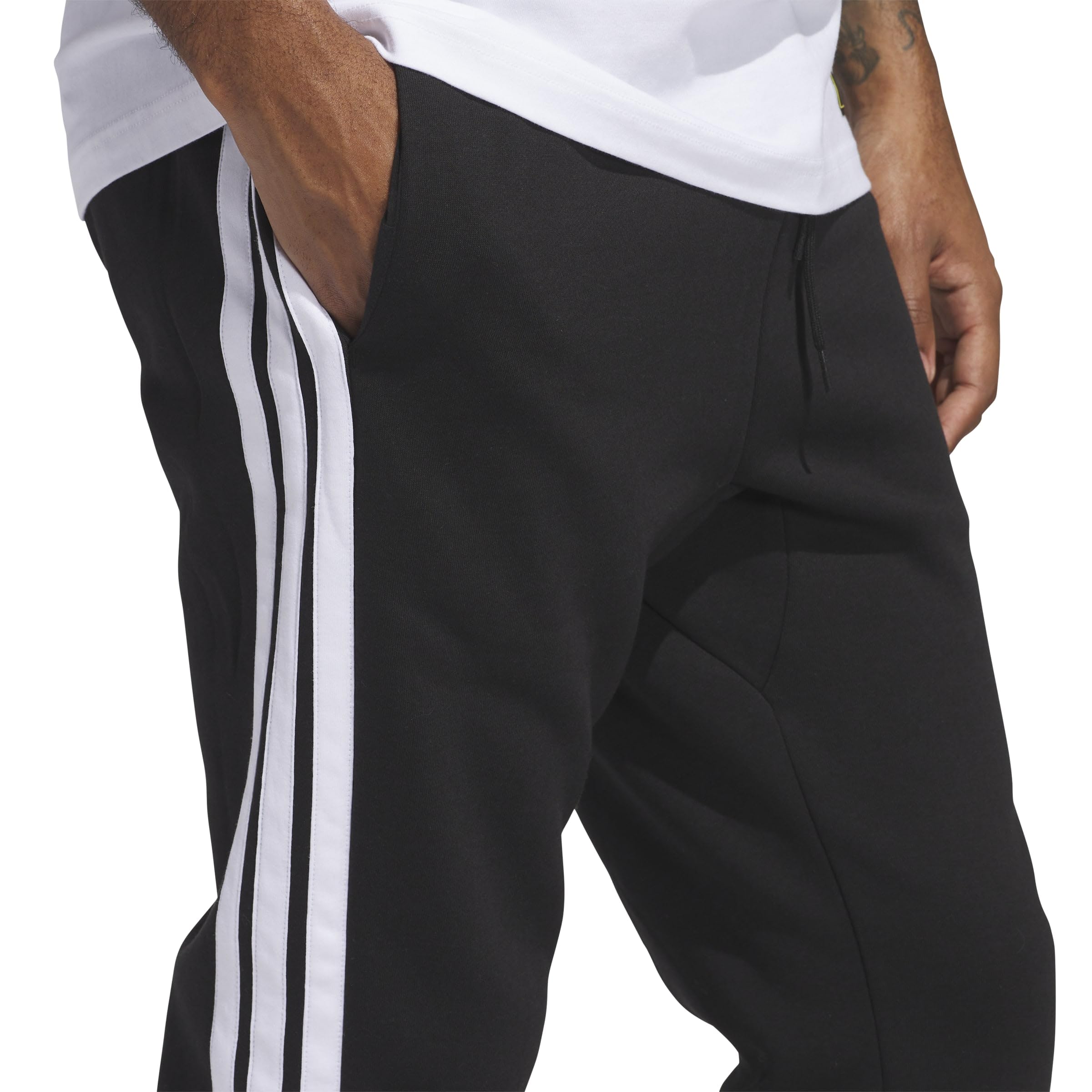 Adidas Men's Essential Three Stripes Fleece Pant, Black/White, L 6