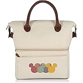 PICNIC TIME Disney Mickey Mouse Urban Lunch Bag Insulated Two Tier Cooler Lunch Tote with Dry Storage and Leatherette Handles Stylish Soft Cooler, (Beige with Brown Accents)
