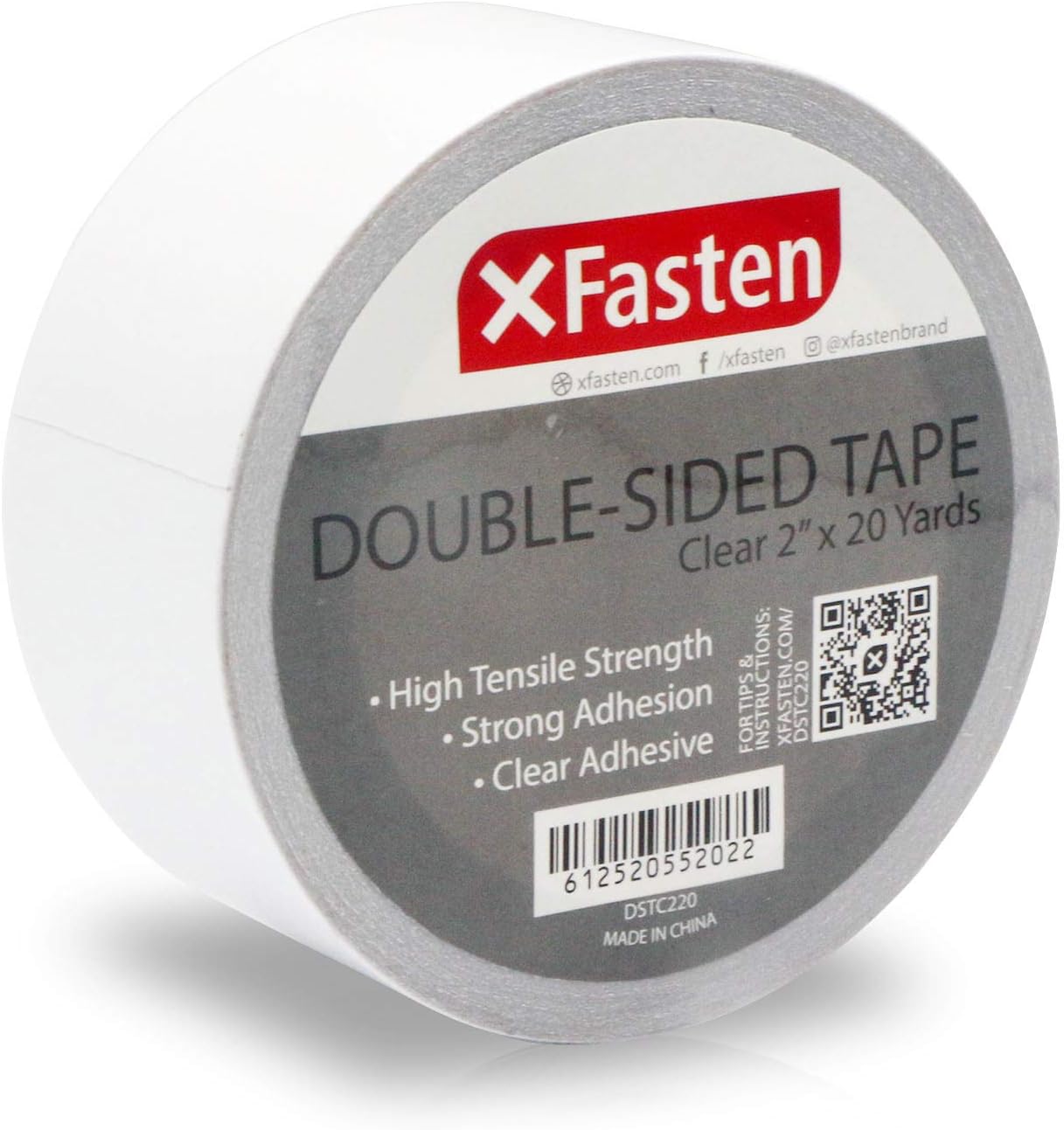 XFasten Clear Double Sided Sticky Tape, Removable, 2Inches x 20Yards