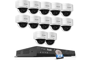 PANOOB 16 Channel Security Camera System Outdoor, 4K 16CH NVR 4TB HDD for 24-7 Recording, 12x 5MP Wired IK-10 Vandal Dome PoE Camera Built-in Mic, AI Human Detection, Remote Access, PD54A1216-5M2-1