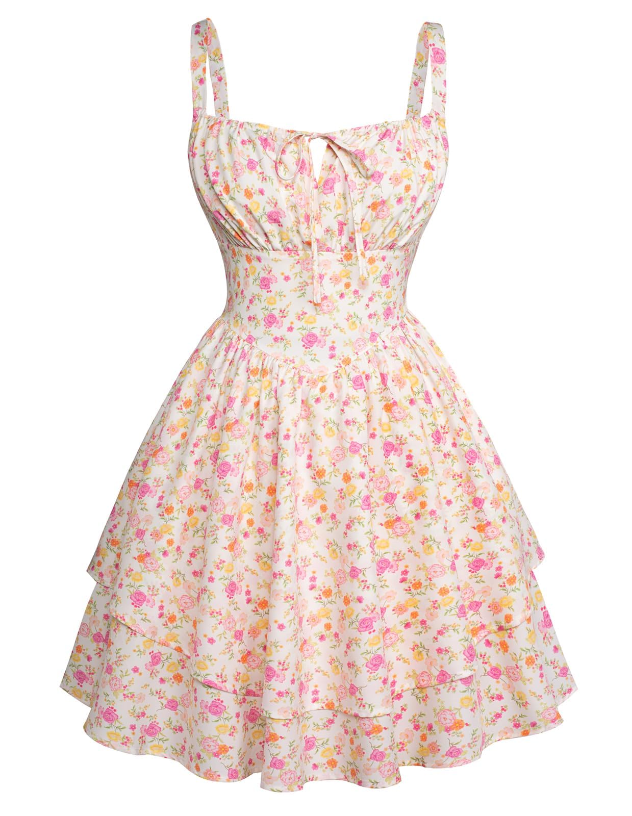 Photo 1 of Scarlet Darkness Corset Mini Dress for Women 2025 Flowy Short Dress Ruffle Sundress Pink Yellow Floral S