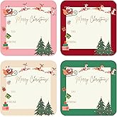 Mobiusea Creation Christmas Gift Tags Stickers | 60 Pcs Gift Labels | Red, Green, Gold, Pink 4 Color Assortments with Santa, Christmas Tree and Present Design