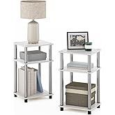 Furinno JUST Side Table Set of 2, 3-Tier End Tables, Open Shelves Night Stand, Nightstand, Toolless Assembly, for Living Room, Bedroom, White Oak/Stainless Steel